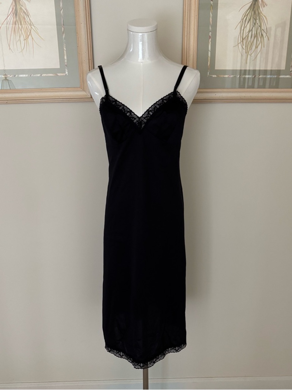 Black Babydoll Lace Trim Slip Dress
